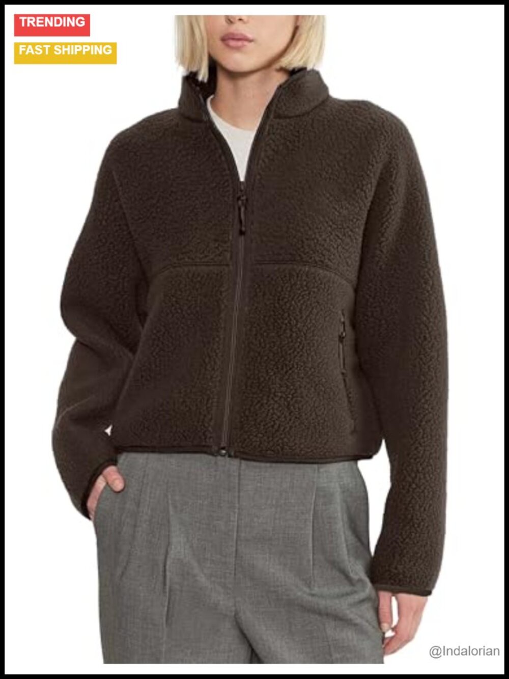 Women's Fleece Jacket Full Zip Sherpa Coat Stand Collar Winter Outerwear